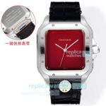 Swiss Copy THB Santos de Cartier Automatic Red Dial Leather Strap Watch 